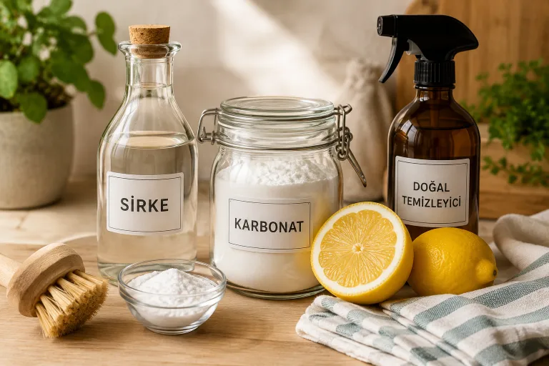 Doğal temizlik için sirke, karbonat ve limon