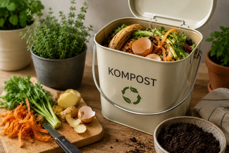 Kompost kovası ve sebze kabukları