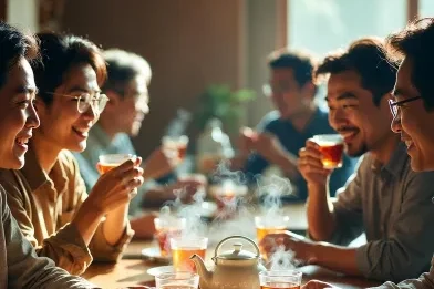 Birlikte çay içip sohbet eden insanlar