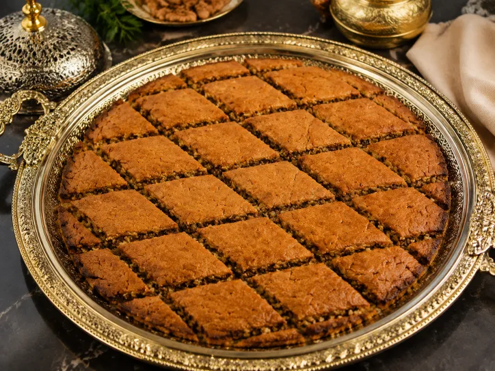 Hatay tepsi oruğu, baklava dilimi kesilmiş sini köfte