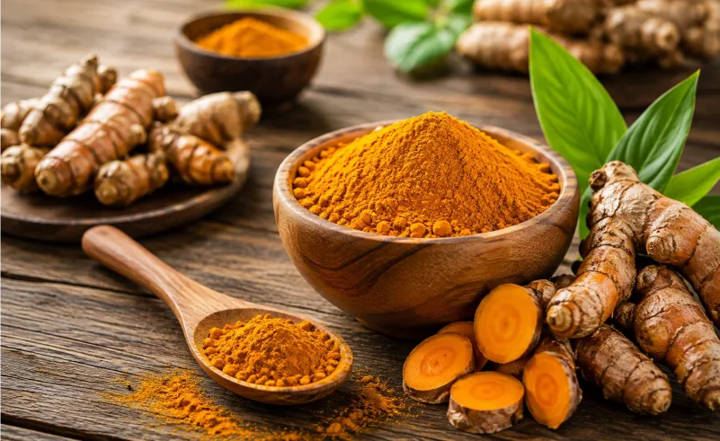 Sarı zerdeçal tozu ve bir bardak altın süt